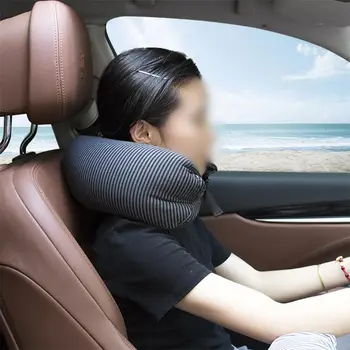 

Portable U shape Striped Headrest Travel Pillow Memory Foam Neck Pillow Head Supporting Pillow For Train Car Travelling Sleeping