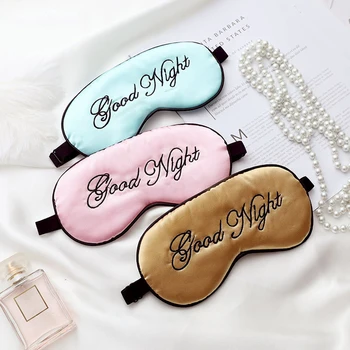 

Embroidered Double-Sided Emulation Silk Goggles Noon Sleep Shading Eye Protection Day Word Button Adjustable Eye Mask