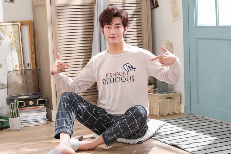 2019 демисезонный тонкий хлопок повседневное полосатые пижамы наборы для ухода за кожей для мужчин с длинным рукавом Пижама домашняя