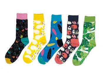

2020 Brand Quality Mens Happy Socks Striped Plaid Diamond Flamingo Socks Men Combed Cotton Calcetines Largos Hombre