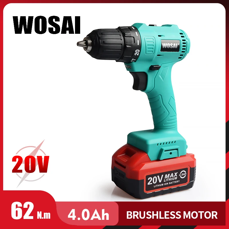 

WOSAI 20V Brushless Cordless Drill Electric Screwdriver Mini Wireless Power Driver DC Lithium-Ion Battery 3/8-Inch