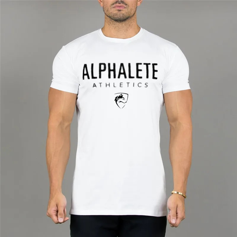 Новинка, модная футболка ALPHALETE, мужская хлопковая дышащая футболка с коротким рукавом для фитнеса, мужские спортивные костюмы, плотные повседневные футболки