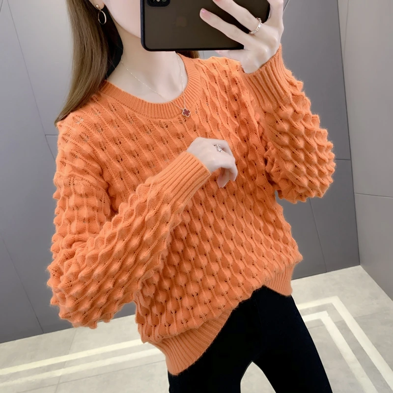 

Room 214363, row 5, No. 2 middle] real shooting hook flower hollow out round neck knitted sweater [1225] 44