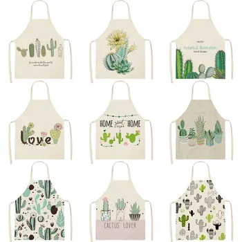 

Cactus Plants Green Leaves Pattern Kitchen Aprons Home Cooking Baking Shop Cotton Linen Cleaning Apron