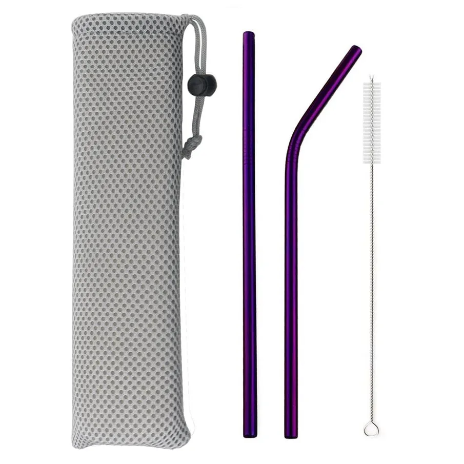 4pcs purple 5 шт. высокое качество металла питьевой соломы 18/10 Нержавеющая сталь соломы смузи многоразовые соломенная шляпа с Чистящая Щетка для кружек 20/30 унций - Цвет: 4pcs purple