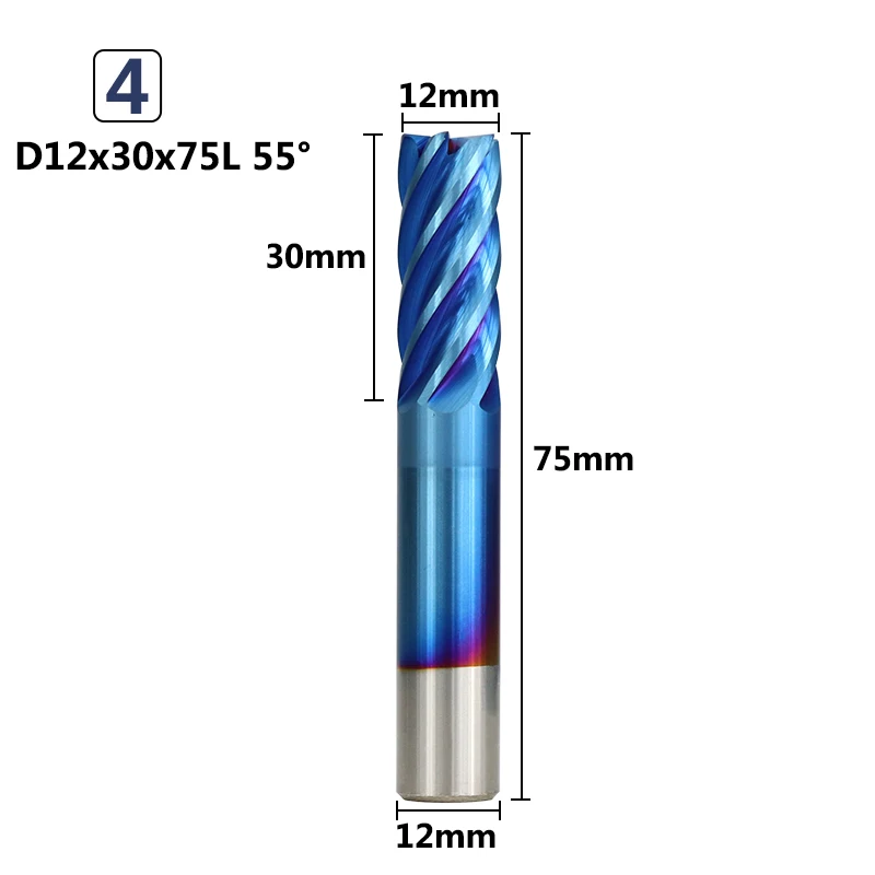D12X30X75L XCAN 1 шт. 6 Концевая фреза 6/8/10/12 мм нано-покрытие синего цвета фрезерный станок цифрового управления спиральная Фасонная фреза - Длина режущей кромки: D12X30X75L