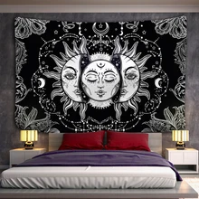 Tenture murale en Mandala, en noir et blanc, pour soleil et lune, Tarot, Hippie, décoration de dortoir