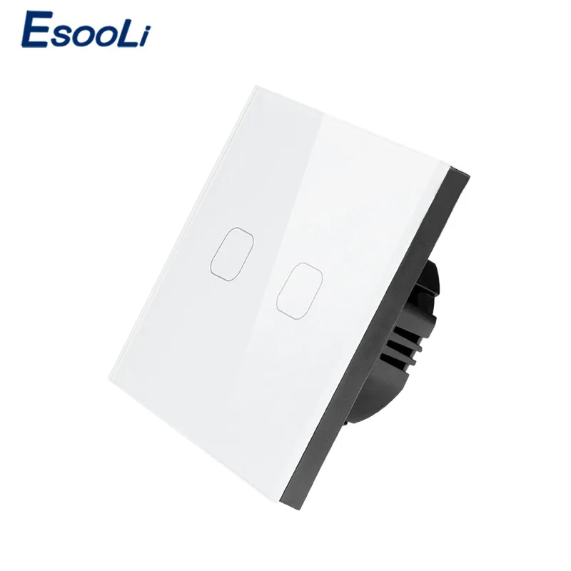 Esooli ЕС/Великобритания Стандартный сенсорный выключатель белый кристалл стеклянная панель сенсорный выключатель 1 банда 1 способ света стены только сенсорный функция переключатель - Цвет: 2 gang White