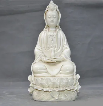 

christmas China Dehua White Porcelain Buddhism sit lotus Kwan-yin guanyin goddess statue new Year