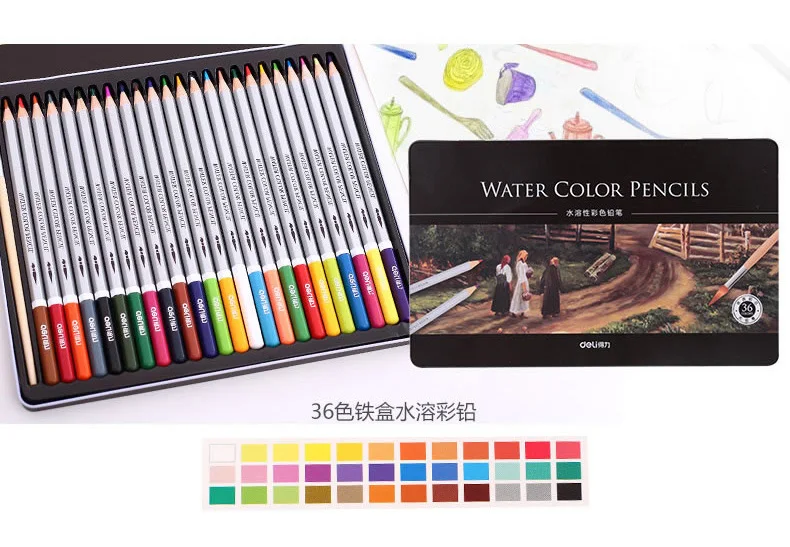 Deli Color Pencil Water Soluble 24 36 48Colors Watercolor Pencils Drawing  School for Kids Coloured Pencils