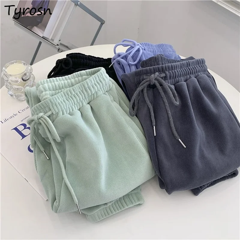 

Winter Thicken Casual Pants Drawstring Loose All Match ThickeningKorean Style Streetwear Students Tie Feet Vintage Outwork Ins