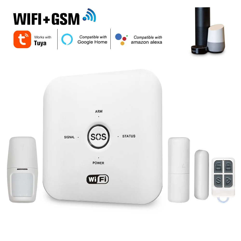 Tuya Smart wifi GSM домашняя система охранной сигнализации PIR дистанционное управление Совместимо с Alexa Google Assistant 100-240V сигнализация