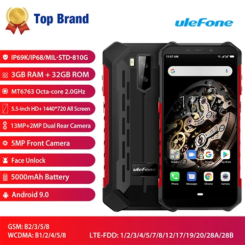 Ulefone ARMOR X5 Android 9,0 13 МП+ 2 МП 3 ГБ ОЗУ 32 Гб ПЗУ IP68/IP69K NFC Смартфон 5,5 дюймов разблокировка лица 5000 мАч 4G мобильный телефон - Цвет: Red