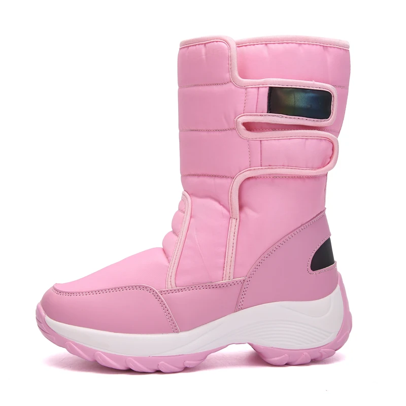 Женские зимние ботинки; теплые зимние ботильоны; женская обувь из плюша и хлопка; женские водонепроницаемые Нескользящие высокие сапоги; обувь Coton - Цвет: Pink