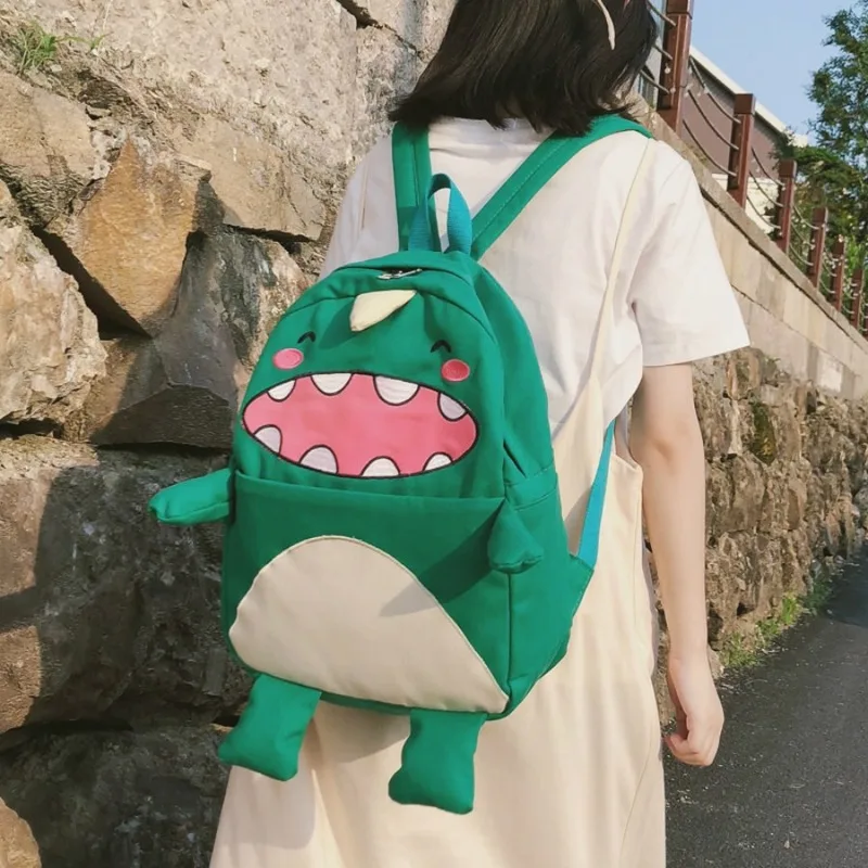 Женский рюкзак с изображением динозавра из мультфильма, милые высококачественные женские холщовые рюкзаки Harajuku, дорожные сумки для книг, женские школьные рюкзаки, кошелек