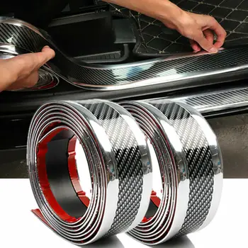 

2pcs 1m Silver Carbon Fiber Vinyl Car Door Sill Strip Scuff Plate Sticker Anti-scratch Protector For Most Cars Trucks SUV