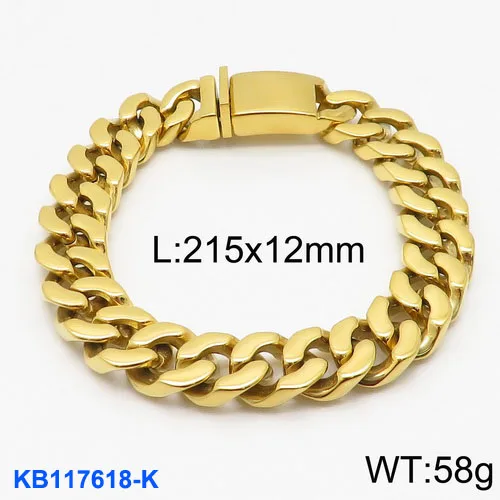 KALEN, 21,5 см, нержавеющая сталь, золотая, кубинская цепочка, браслет для мужчин, 12 мм, ширина, массивная цепочка, Bransoletka Meska, ювелирное изделие