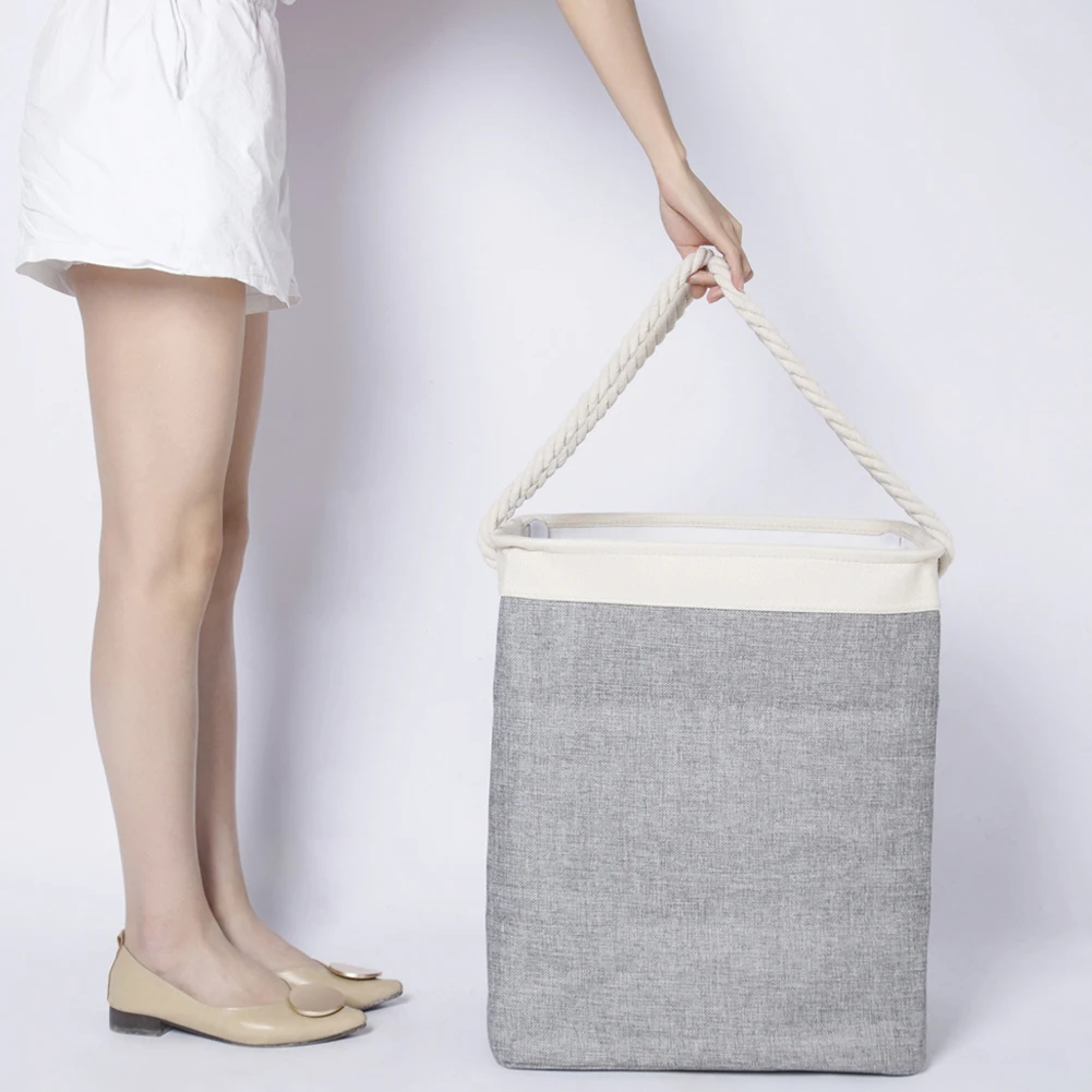 Laundry Basket Cotton Linen Hamper Square Laundry Basket Hamper Folding Fabric With Handle Dirty Clothes Storage Bucket Bathroom