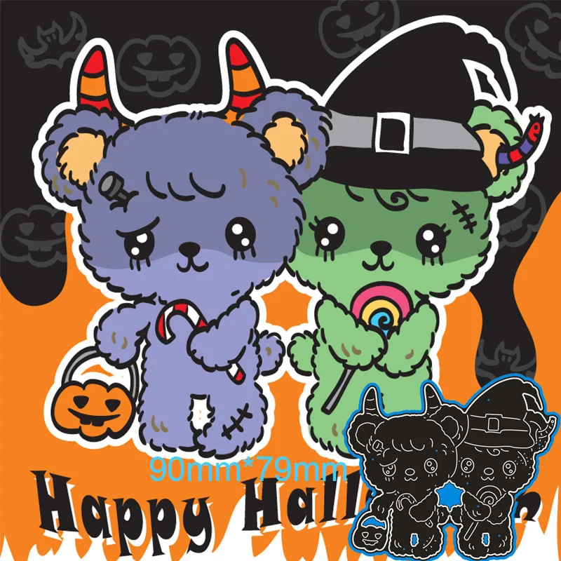 

Metal steel Cutting Dies Halloween two puppet bears DIY Scrapbooking Photo Album Embossing paper Cards 90*79mm