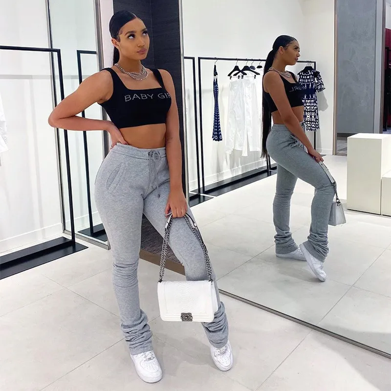 

Women's Casual Stacked Pants Ruched Workout Jogging Leggings with Pockets (Pantalones de mujer)