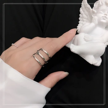 

S925 sterling silver simple line ring opening design Japanese and Korean style ins versatile Gift from best friend