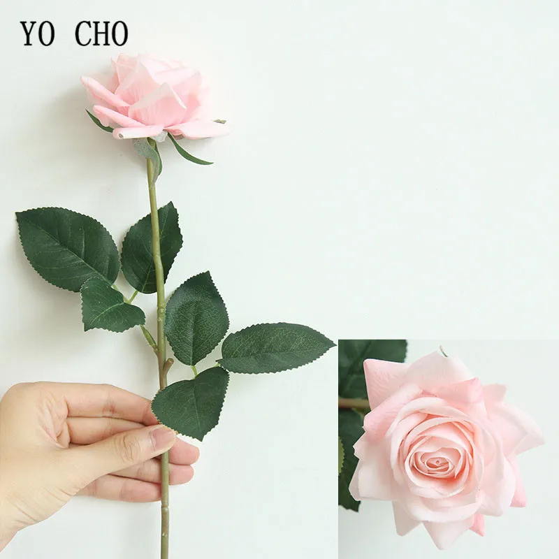 YO CHO Artificial Rose Pink Wedding Flower Branches 42cm Artificial Flower Silk Rose Flower Home Decoration Fake Flowers Wedding