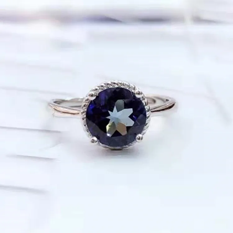

Europe And America Hot Selling Multicolored Crystal Ring Adjustable 925 Silver Set with 8mm Natural Tanzanite Topaz Ring