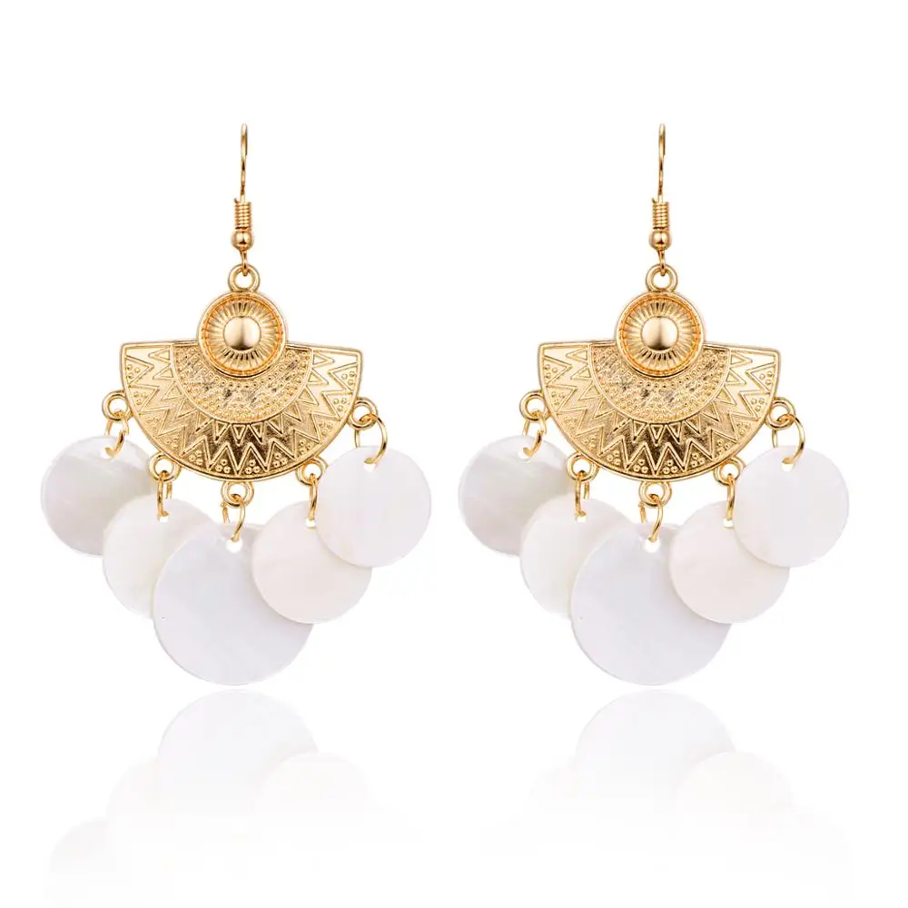 

HC Fashion Round Drop Women Dangle Earrings Summer Boho Jewelry Handmade Natural Sea Shell Earrings Girls 2019 Beach Jewelry W