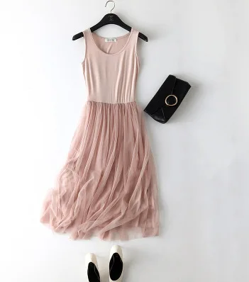 

Spring Camisole Gauze Base Skirt Modal Loose Underwear Long Skirts Elasticity Large Size Lace Vest Dress Women's
