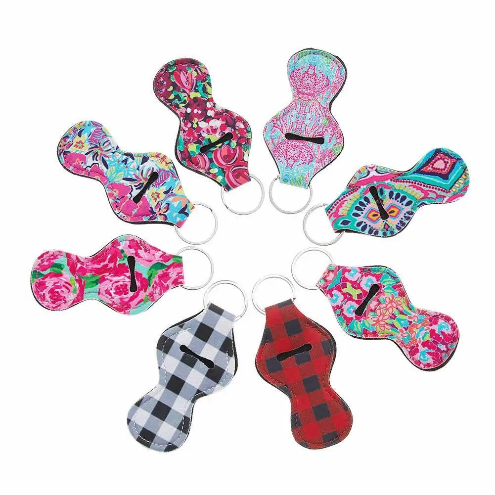 

8Pieces Lipstick Holder Keychain Chapstick Key Chain Holder 8 Different Vibrant Prints (Multicolor) Birthday Gift Christmas Gift