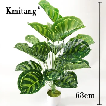 

68cm 18 Forks Tropical Plants Large Artificial Monstera Tree Fake Plant Plastic Leaves False Turtle Leafs For Home Garden Decor