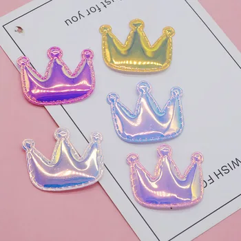 

50pcs/lot 4*3.2cm Pu shiny crown Padded Appliques For Bow Clip Accessories DIY Kid patches