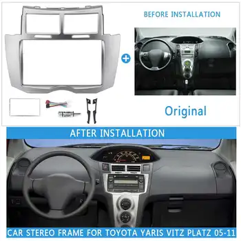 

2Din Car Auto Radio Fascia Frame For Toyota Yaris Vitz Platz 2005 2006 2007-2011 Cover Trim Kit 178x100/173x98/178x102mm Panel