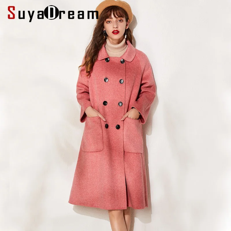 SuyaDream Женское шерстяное пальто ручной работы отложной воротник два кармана