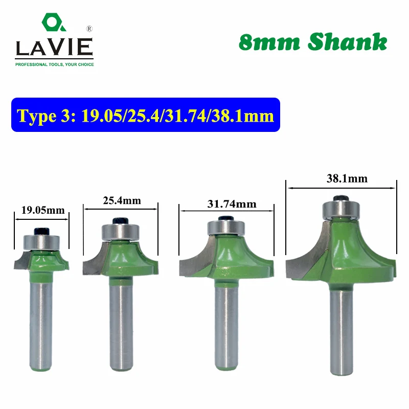 LAVIE 3 шт. 8 мм угловой круглый над ФРЕЗОЙ с подшипником 1/" 3/4" " фрезы для дерева по дереву вольфрам карбид MC02013 - Длина режущей кромки: Type 3