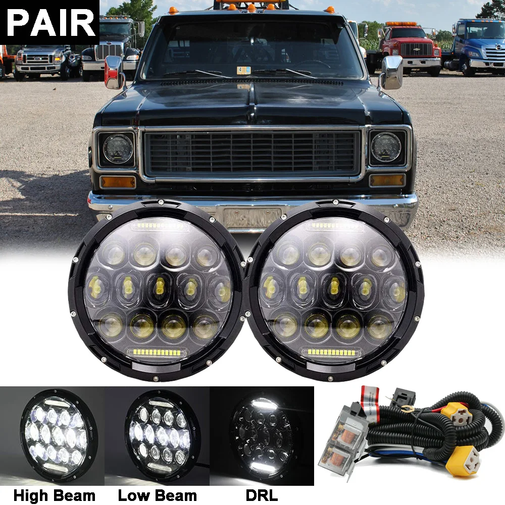 Pair 7inch Led Headlights HiLo Beam DRL for Chevy C10 C20 C30 G10 G20