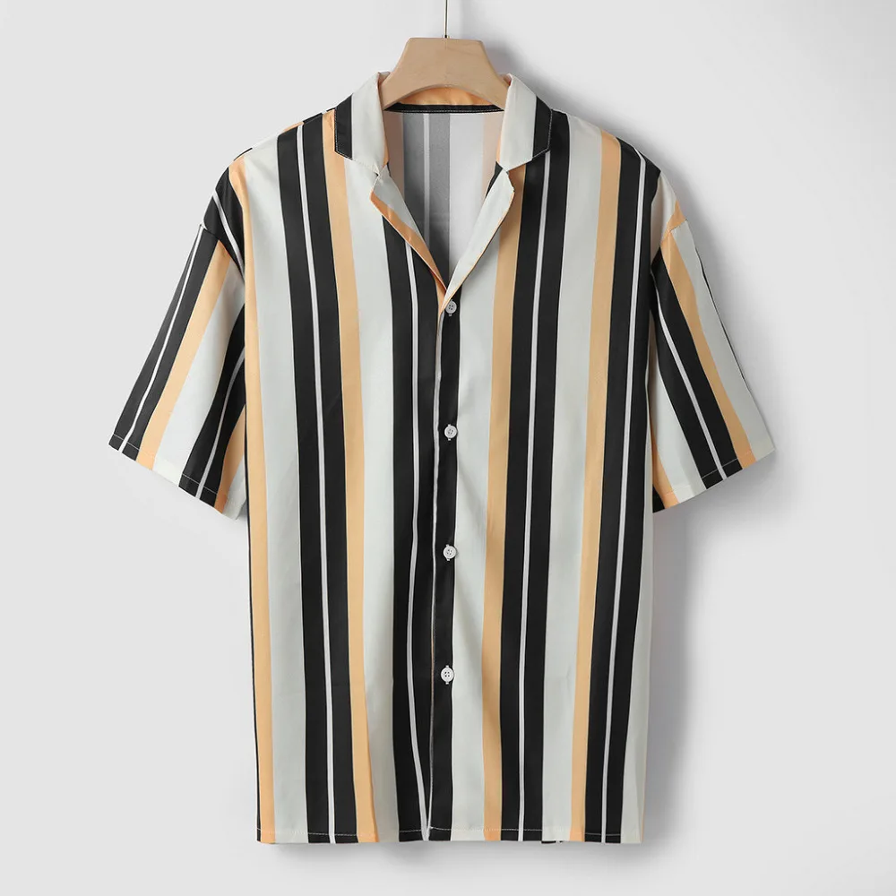 Camiseta masculina, мужская рубашка, летняя, повседневная, в полоску, с коротким рукавом, топ, блузка, Мужская гавайская рубашка, chemise hombre, рубашки, Мужская одежда, WW