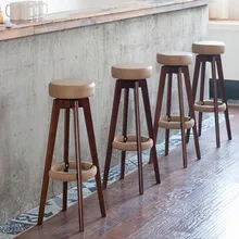 Bar Stools European Style Modern Minimalist Rotatable Solid wood Seat Height 65.5/74 CM High Stool Bar Family Business Cafe