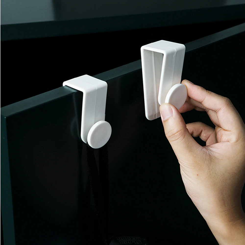 2PCS Home Kitchen Door Hook Plastic Self Holder Cabinet Clothes Hanger Hanging Coat Drawer Rack Towel Storage Organizer