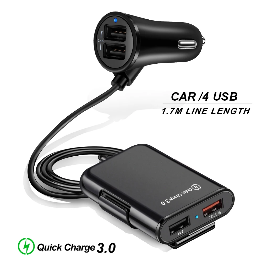 Автомобильное зарядное устройство с 4 USB-портами быстрая зарядка QC3.0 футов
