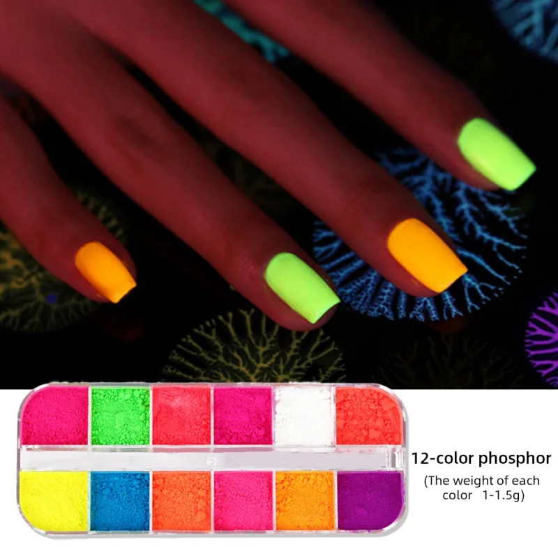 

Nail Glitter 12 Colors Nail Neon Phosphor Powder Fluorescent Nail Art Glitters Pigment Manicure*u