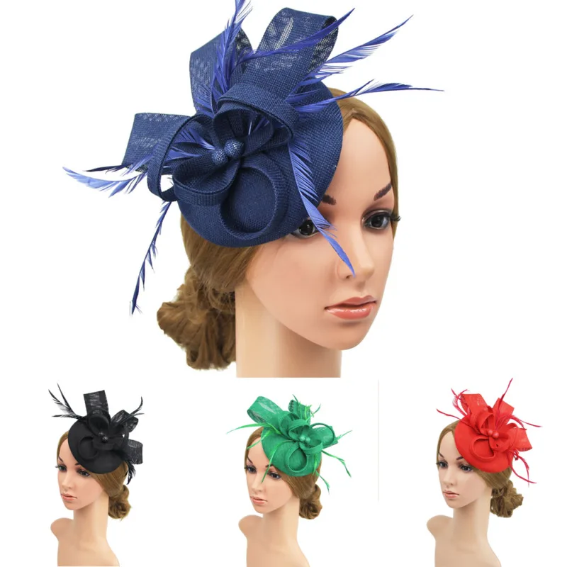 Элегантные женские кружевные цветочные заколки для волос, женские вечерние головные уборы с перьями, свадебные головные уборы