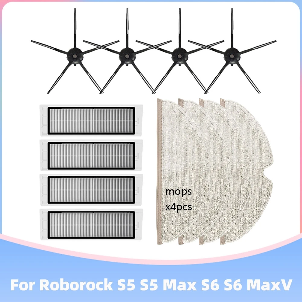 Kit Ricambio Aspirapolvere Xiaomi Roborock - Spazzola Principale, 4 Spazzole Laterali, 4 Filtri, Spazzola Pulizia - Compatibile S5, S6, S5 Max, S6 MaxV, S50, S55 E Altri - 5