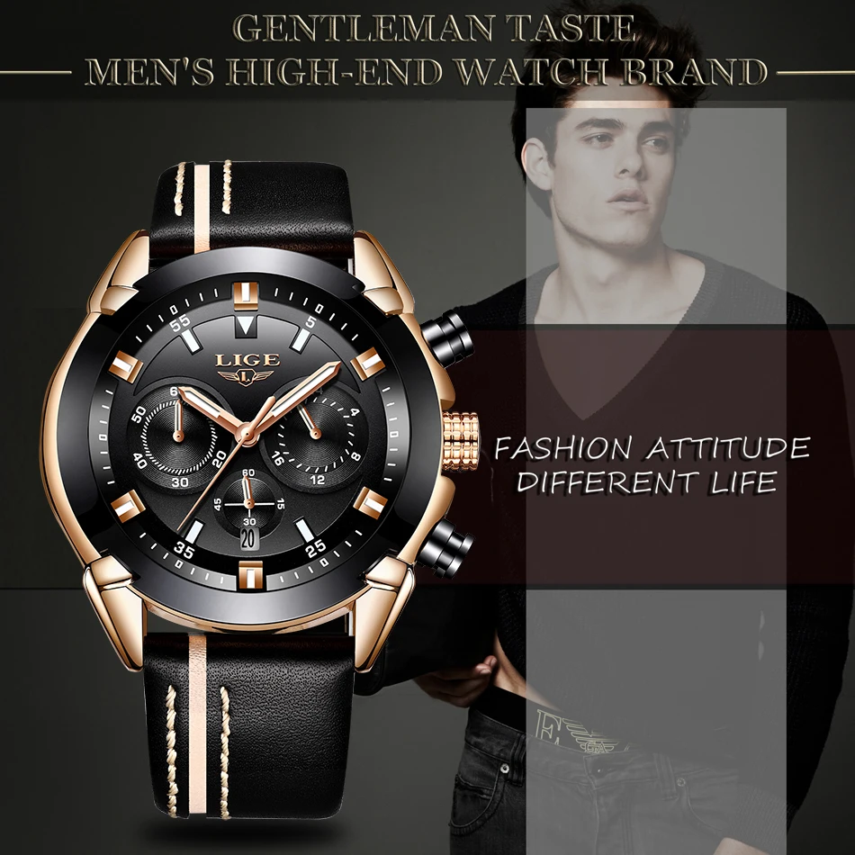 

LIGE Brand Luxury military Sport Waterproof Mens Watches Male Quartz Wristwatch Creative Clock Anti-vibration Watch Relogio+Box