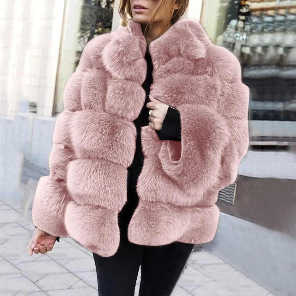 Женское пальто из искусственного меха размера плюс, модное повседневное свободное плотное пальто с длинным рукавом, имитация лисы