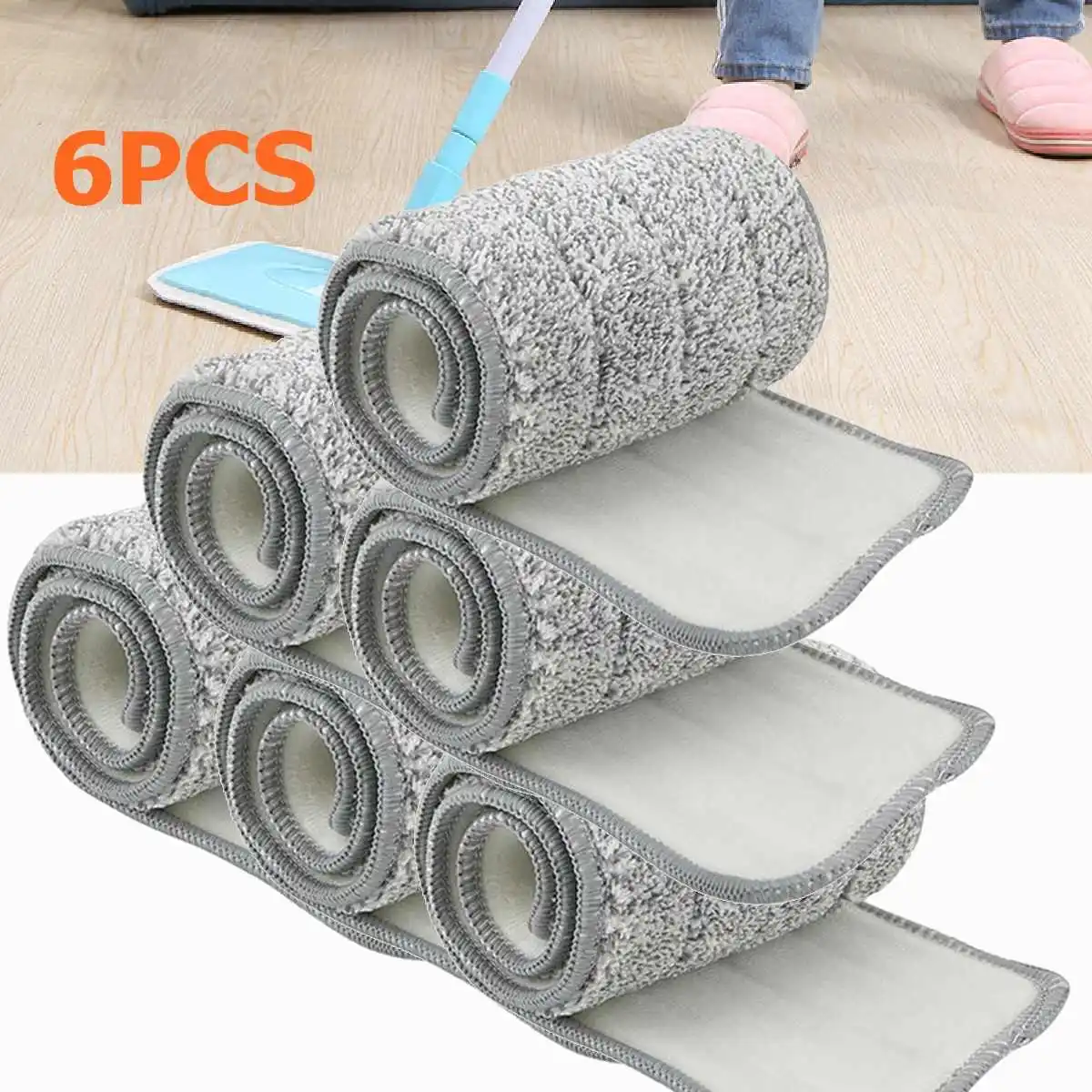 6pcs Mop cloth only Плоская выдавливаемая Волшебная Автоматическая швабра и ведро Избегайте мытья рук тряпка из микрофибры для чистки кухонного деревянного пола ленивая Швабра - Цвет: 6pcs Mop cloth only