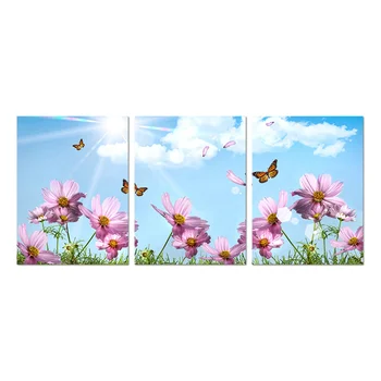 

3 Panels Room Decor Poster Flowers and Butterfly Canvas Wall Art Painting Modern Style Living Room Decoration Wall Decor Picture