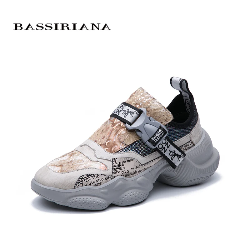 BASSIRIANA2019 новые женские туфли кожаные цвета, соответствующие тренду на толстой подошве удобные модные спортивные туфли