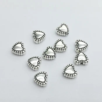 

50pcs/lot 7*7.5mm Charms bead for Jewelry DIY Making Antique Silver Plated heart Beads Spacer Bead