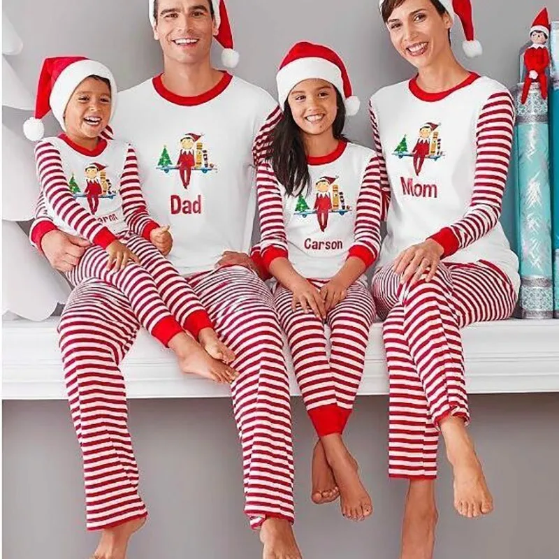 christmas pjs Комплекты одежды для всей семьи; коллекция года; рождественские пижамы в полоску; Одинаковая одежда для мамы и дочки; одежда для мамы и меня; одежда для мамы, папы и сына - Цвет: christmas pjs